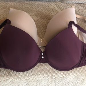 Aerie Brand T-Shirt Bra Nude & Maroon 38DD LikeNew